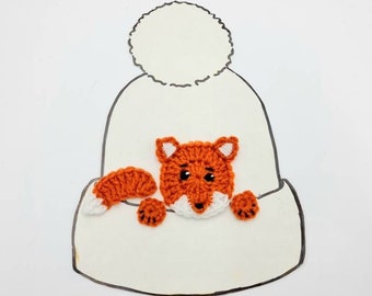 Fox Applique, Crochet Fox, Hat Applique, Animal Motif, Sewn on Applique, Kids Clothing, Orange Fox, Craft Supplies, Cute Kids Hat, Handmade