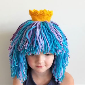 Princess hat, Yarn Wig, Hat with Crown, Funny Hat, Costume Hat, Wig hat, Kids Hats, Crochet Wig, Halloween Hat, Photo prop, Winter hat