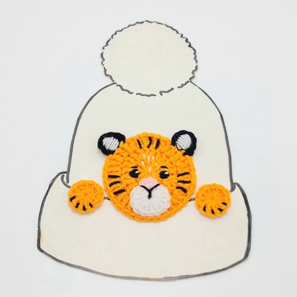 Tiger Applique 3'', Crochet Applique, Sewn on Applique, Crochet Tiger, Animal Applique, Hat Applique, Orange Tiger, Safari Animals Theme