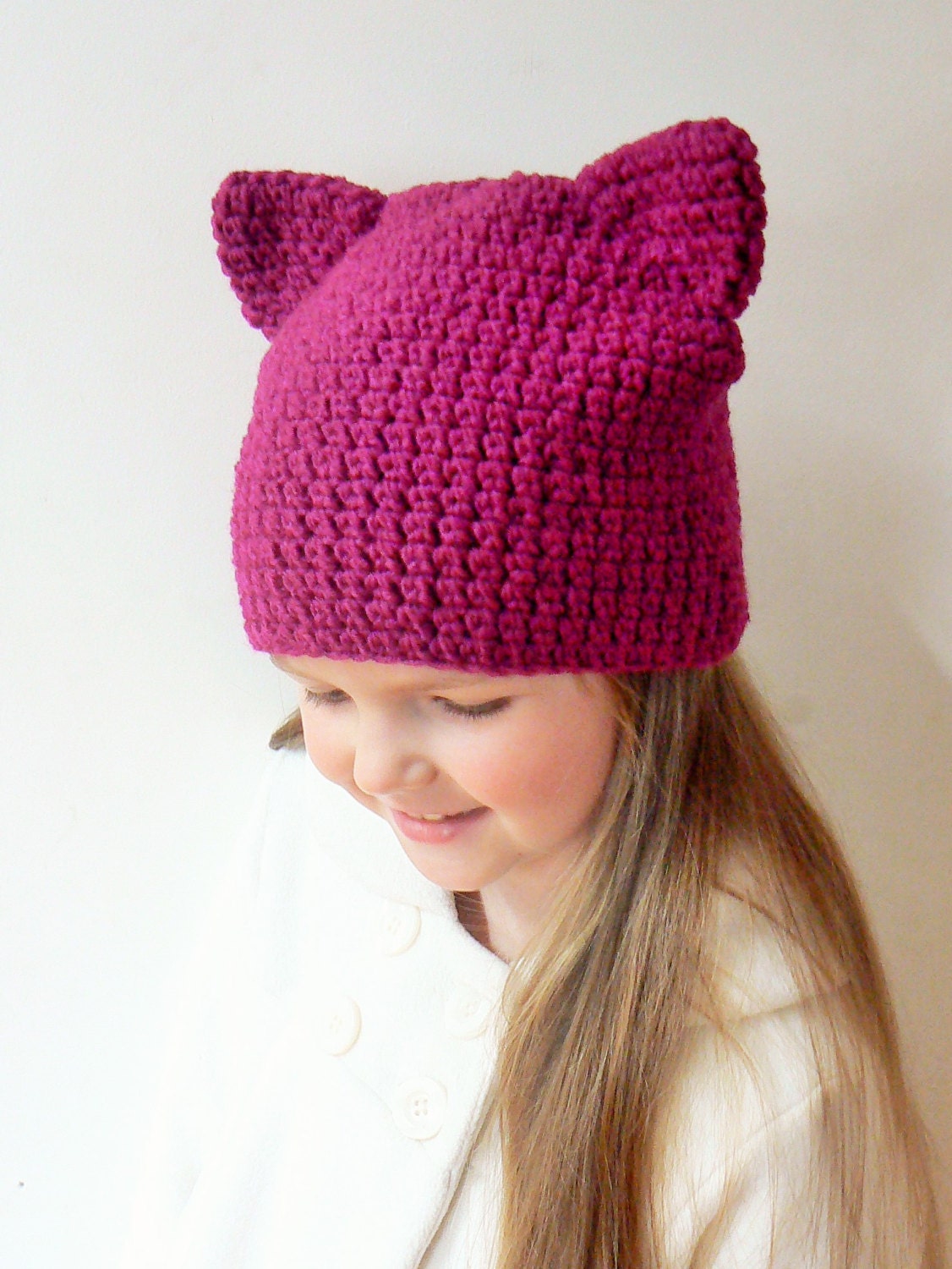 Pink Cat Hat, Crochet Cat Hat, Kitty Hat, Pussy Hat, Girls Outfit, Winter.....