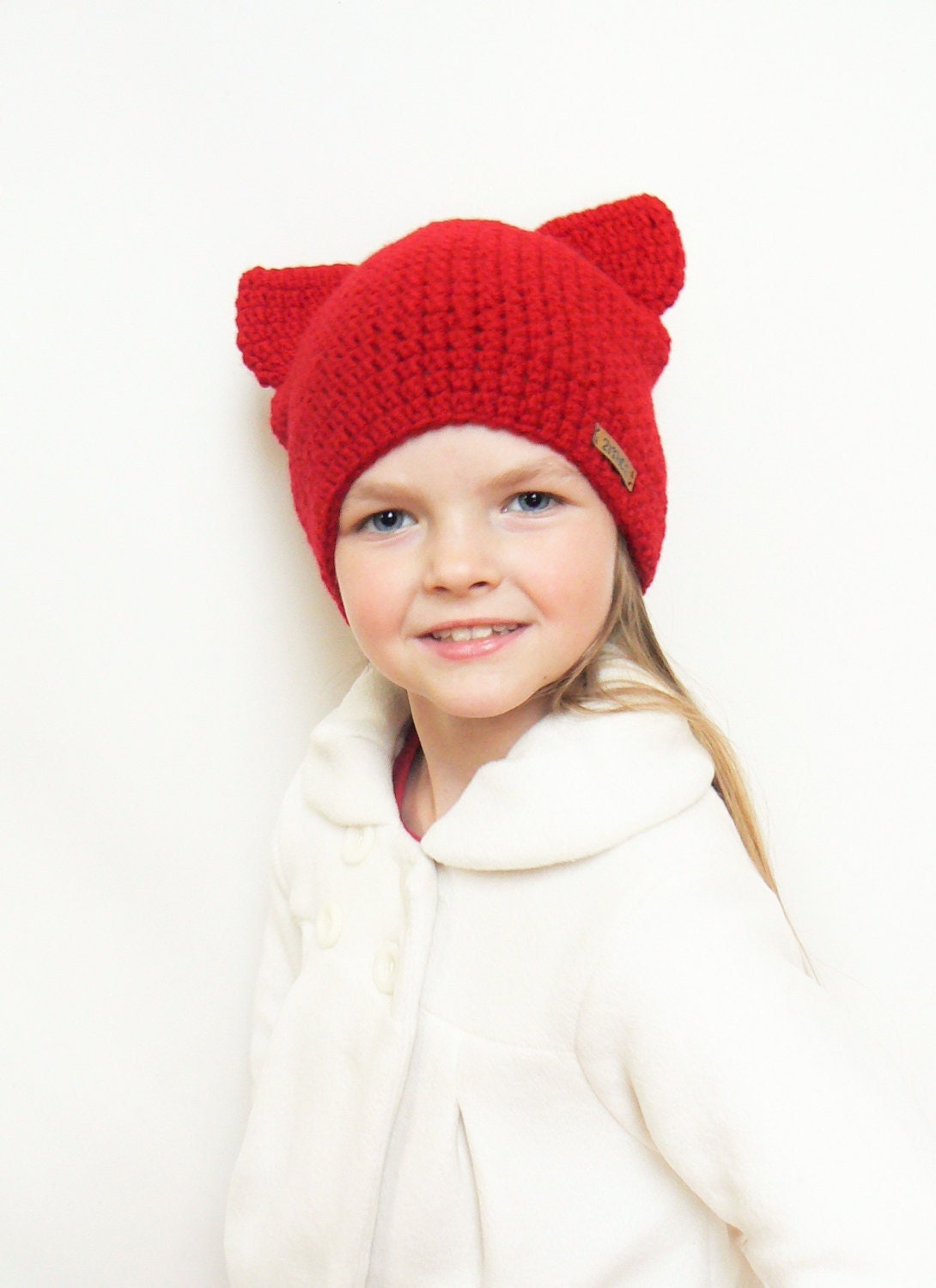 Cat Ear Hat, Red Beanie, Animal Ear Hat, Cat Hat, Winter Hat  display picture 2