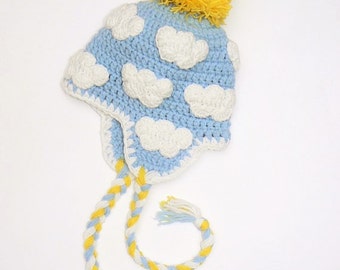 Cloud Hat, Winter Hat, Earflap Hat, Ski Hat, Winter Accesories, Crochet Kids Hat, Women Hat, Kids Hat, Fun Hat, Handmade hat, Toddler Outfit