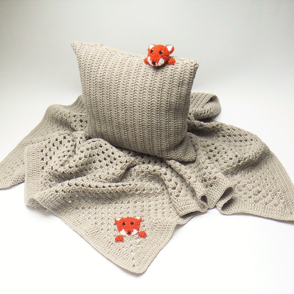 Crochet Blanket, Throw Pillow, Home Decor, Kids Room Decor, Decorative Pillow, Fox Pillow Cover, Handmade Blanket, Crochet Afghan, Baby Gift