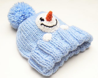 Snögubbehatt, Barnvintermössa, Stickad mössa, Pompom-mössa, Skidmössa, Barnkläder, Frostig mössa, Stickad mössa, Varm vintermössa, Blå mössa, Dammössa