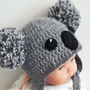 Koala Hat, Crochet hat, Kids Outfit, Baby Hat, Women Hat, Cute Kids Hat, Earflap Hat, Pom Pom Hat, Winter Outfit, Hat with Braids, Teens hat image 7