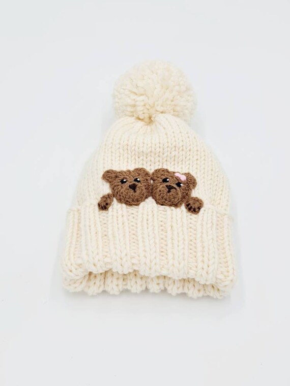 Bear Hat, Child Size, White Winter Hat, Kids Winter Hat  display picture 3