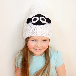 Sheep hat, Knit Beanie, Kids Hat, Winter Hat, Pom Pom Hat, Kids Outfit, Animal Hat, Cute Toddler hat, Ski hat, Bobble Hat, Women Winter Hat