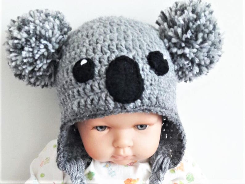 Koala Hat, Crochet hat, Kids Outfit, Baby Hat, Women Hat, Cute Kids Hat, Earflap Hat, Pom Pom Hat, Winter Outfit, Hat with Braids, Teens hat image 8