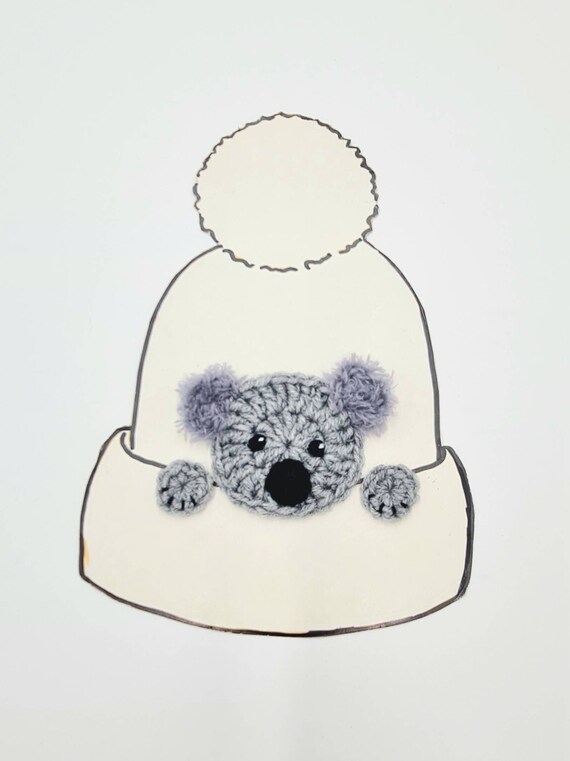 Koala Bear Applique, Crochet Koala Bear, Hat Applique, Animal Motif, Sewn on Applique, Kids Clothing, Craft supplies, Handmade Applique