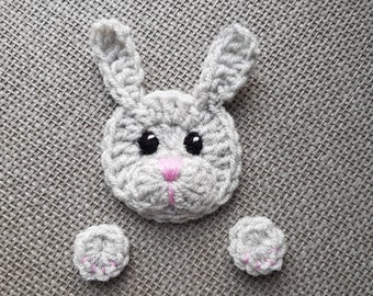 BUNNY Applique, Crochet Rabbit, Crochet Applique, White Bunny,  Sewn on Applique, Animal Motif, Handmade Applique, Woodland Animals, Crafts