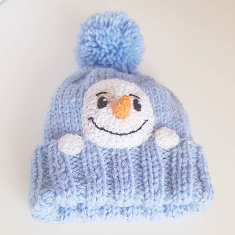 Snowman Hat Kids Winter Hat Knit Hat Pom Pom Hat Ski Hat Etsy