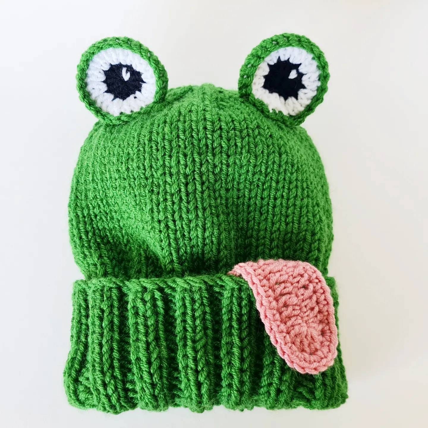 Frog Hat, Tongue Out Hat, Knit Hat, Animal Hat, Beanie Hat, Green
