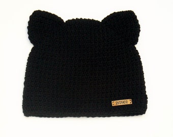 Crochet Cat Hat, Cat Beanie, Cat Ear Hat, Winter Hat, Animal Hat, Women Accessories, Kids Hat, Black Hat, Girls Winter Outfit, Cute Hat