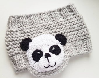 Panda Headband, Knit Headband, Ear Warmer, Head Wrap, Girls Headband, Earmuffs, Kids Outfit, Girls Outfit, Winter Accessories, Gray headband