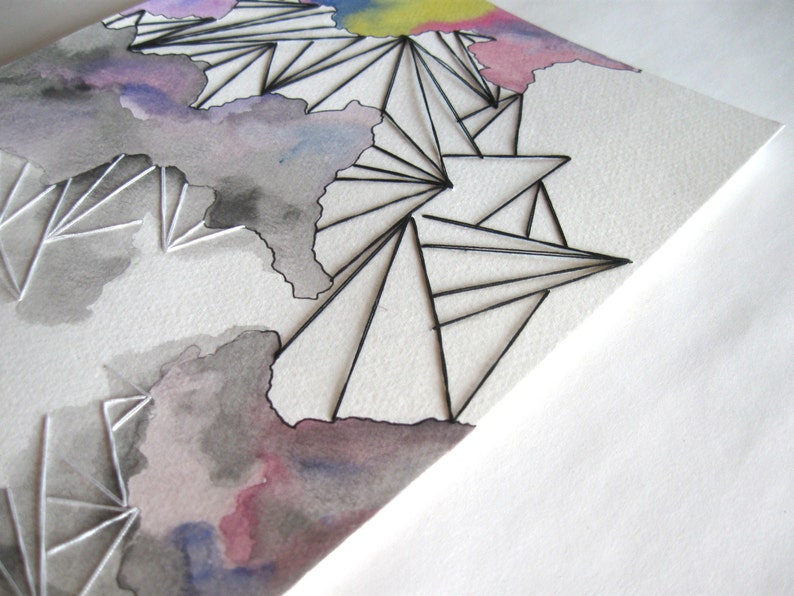 Embroidered Watercolor Painting Original Art Mixed Media Etsy