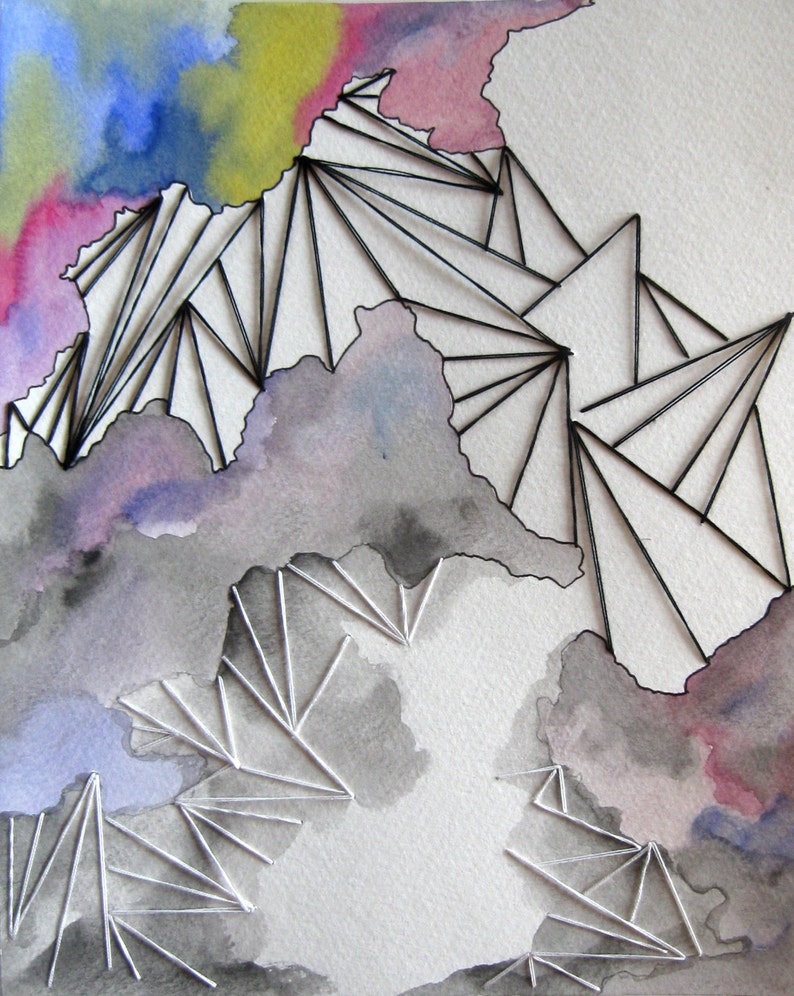 Embroidered watercolor painting original art mixed media  etsy Embroidered watercolor painting original art mixed media  etsy