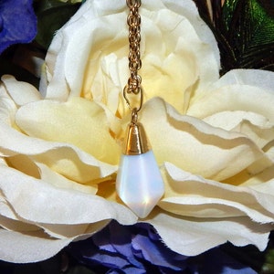 Gold Pendulum Necklace Opalite - Divining tool, Pendulum pendant with 30 inch adjustable chain - Reiki Magic Wicca Pagan Wiccan jewelry