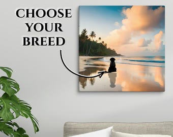 Choose Your Breed Dog Canvas | Custom Pet Memorial Wall Art | Beach Ocean Angel Wings Loss Sympathy Gift Remembrance Square Wood Frame Sign