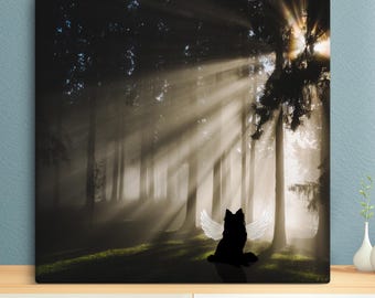 Choose Your Breed Dog Canvas | Custom Pet Memorial Wall Art | Forest Sunbeams Angel Wings Loss Sympathy Gift Remembrance Square Wood Frame