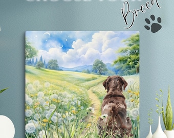 Choose Your Breed Dog Canvas | Custom Pet Memorial Wall Art | Meadow Path Dandelion Loss Sympathy Gift Remembrance Square Wood Frame Print