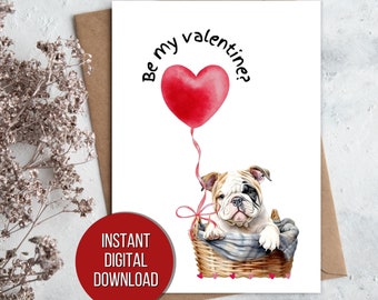 English Bulldog Valentines day Printable cards (instant download)