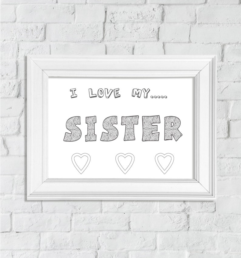 FREE Coloring page I love my Sister Printable wall Art | Etsy