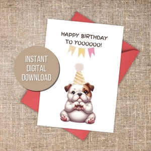 Dog Mom Birthday British Bulldog Birthday Card Printable Dog Owner Birthday Greeting Card for Dog Lover Instant Download 5x7 Printable card