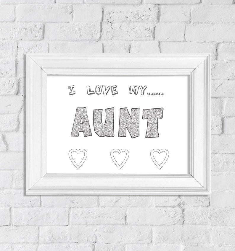 FREE Coloring page I love you Aunt Printable wall Art Print | Etsy
