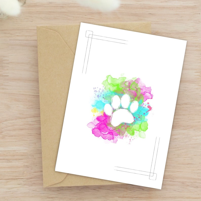 Colorful Watercolor Paw Print Thinking of You Card Pet Remembrance ...