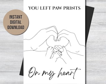 Printable cat paw prints memorial card 7x5 (instant download)