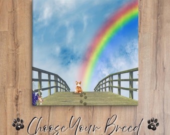 Choose Your Breed Dog Canvas | Custom Pet Memorial Wall Art | Rainbow Bridge Paw Prints Loss Sympathy Gift Remembrance Square Wood Frame