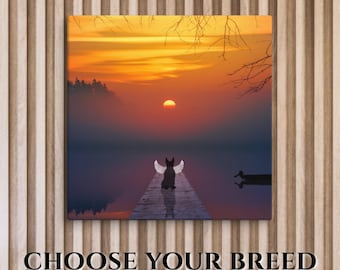 Choose Your Breed Dog Canvas | Custom Pet Memorial Wall Art | Lake Dock Sunrise Angel Wings Loss Sympathy Gift Remembrance Square Wood Frame