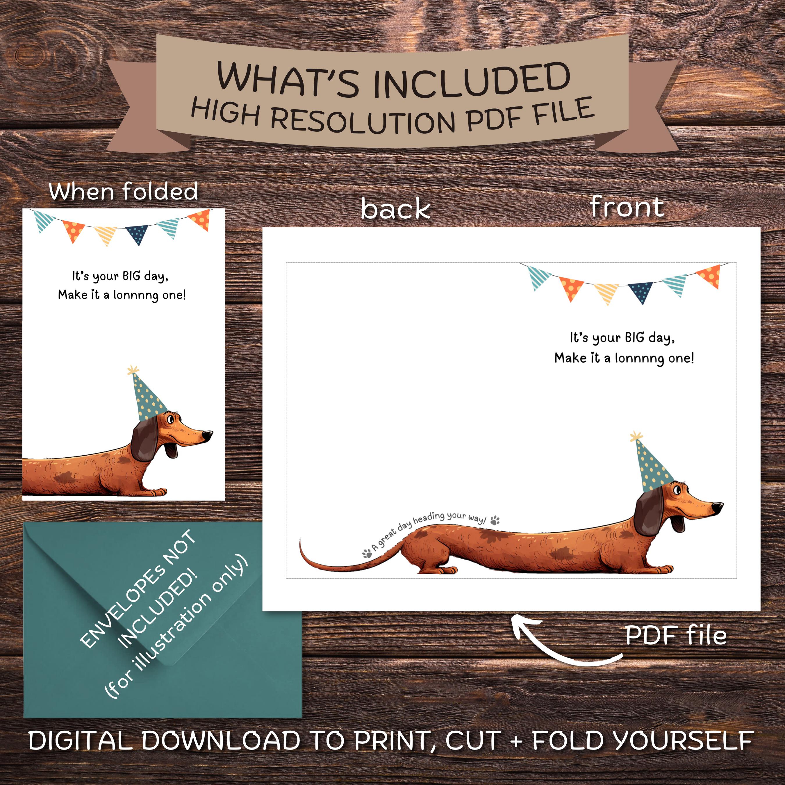 Funny Dachshund Illustration Printable Birthday Card (instant Download ...
