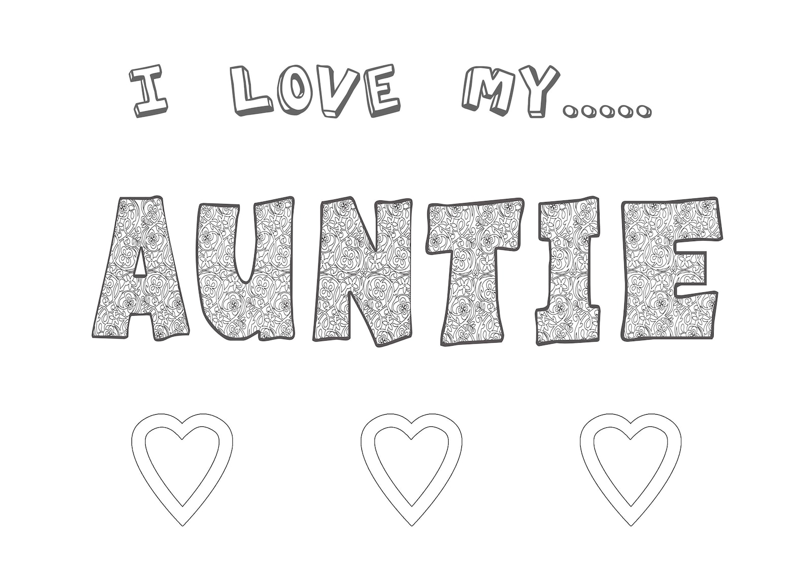 Coloring page I love you Auntie Printable wall Art Print at | Etsy