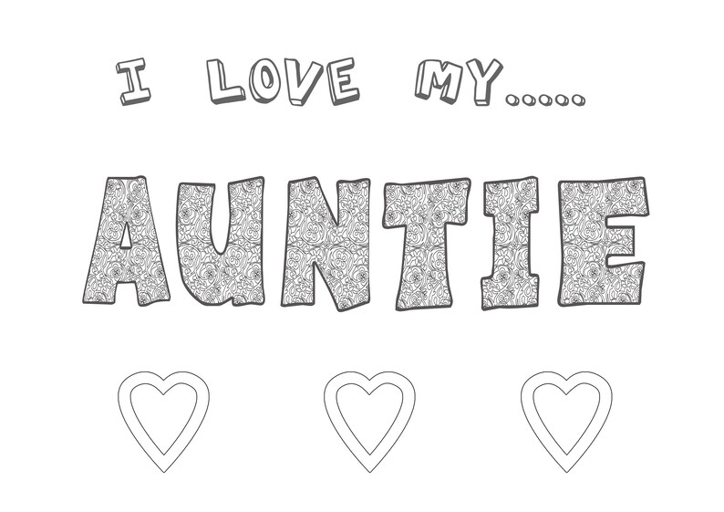 FREE Coloring page I love you Auntie Printable wall Art | Etsy