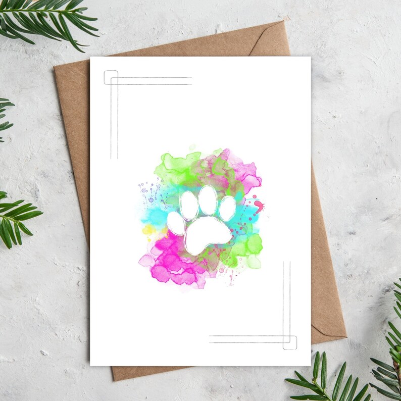 Colorful Watercolor Paw Print Thinking of You Card Pet Remembrance ...