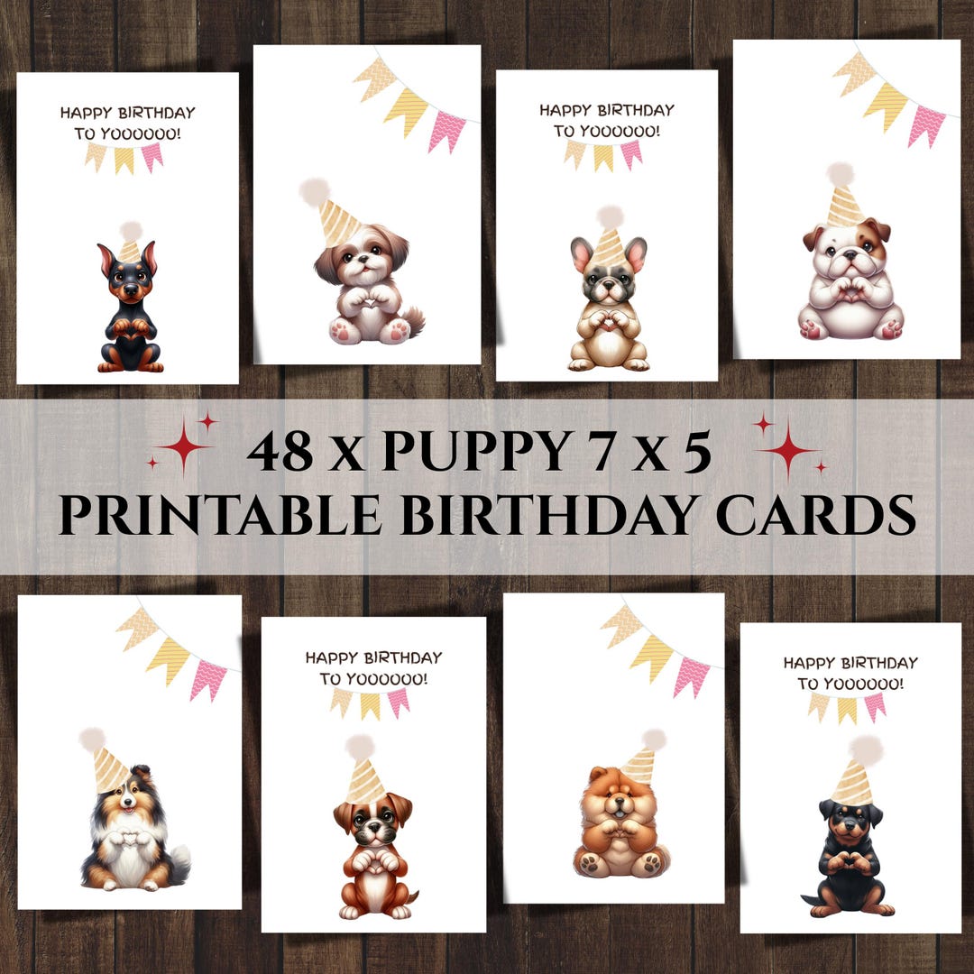 BUNDLE of Printable Dog Themed Birthday Cards (instant Download) - Etsy