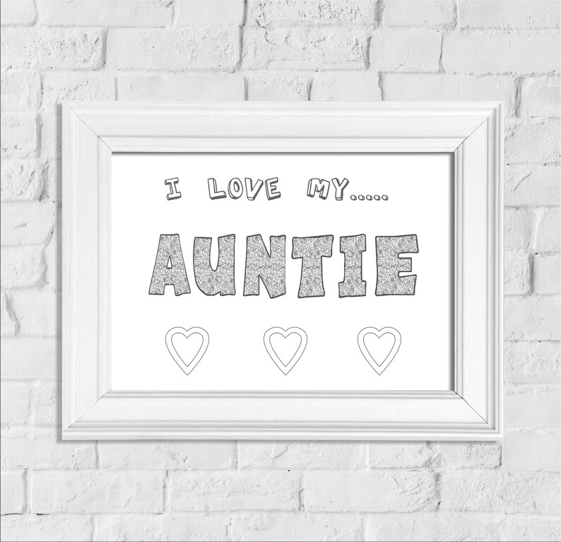 FREE Coloring page I love you Auntie Printable wall Art | Etsy