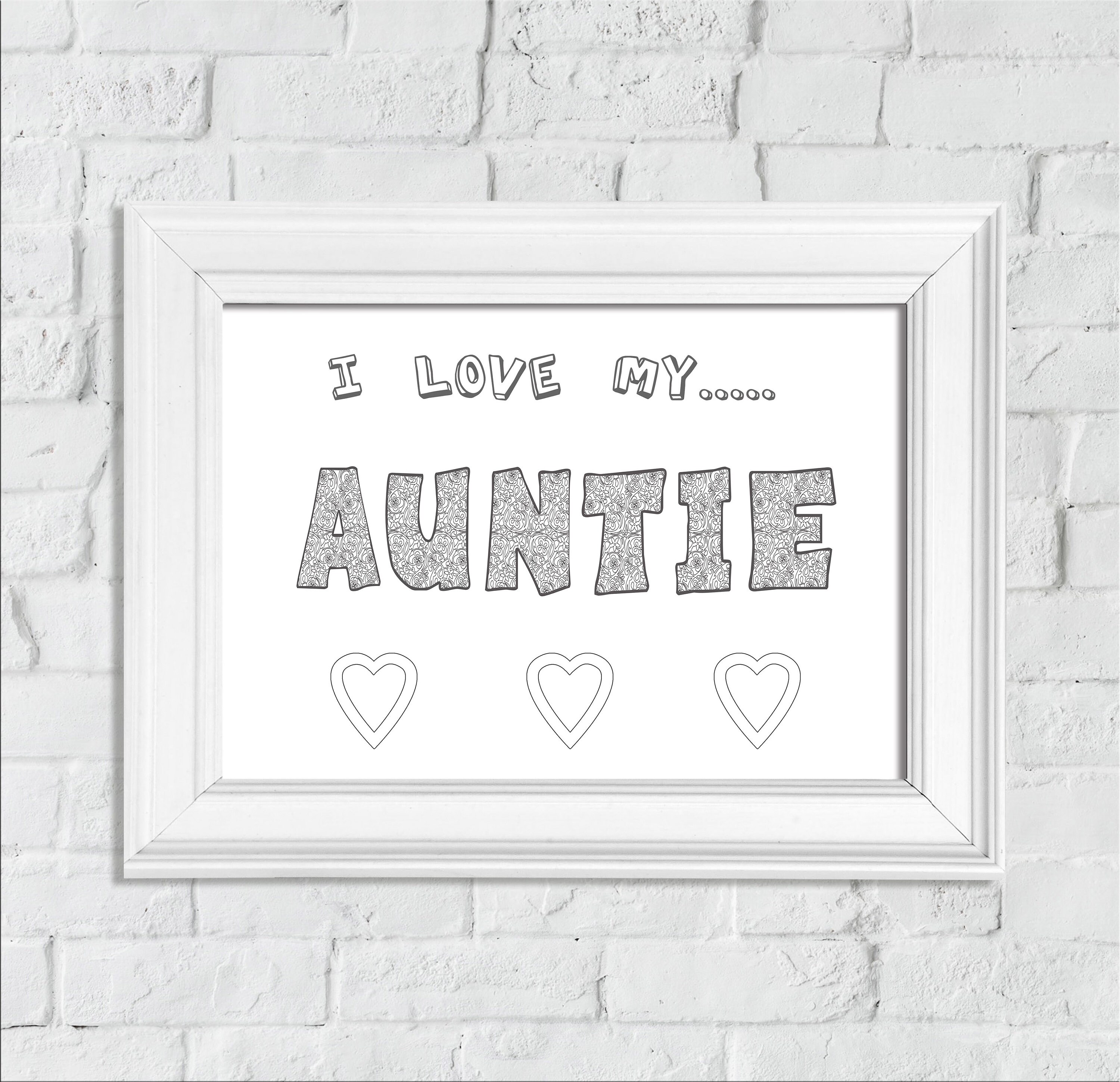 Coloring Page I Love You Auntie Printable Wall Art Print At Etsy