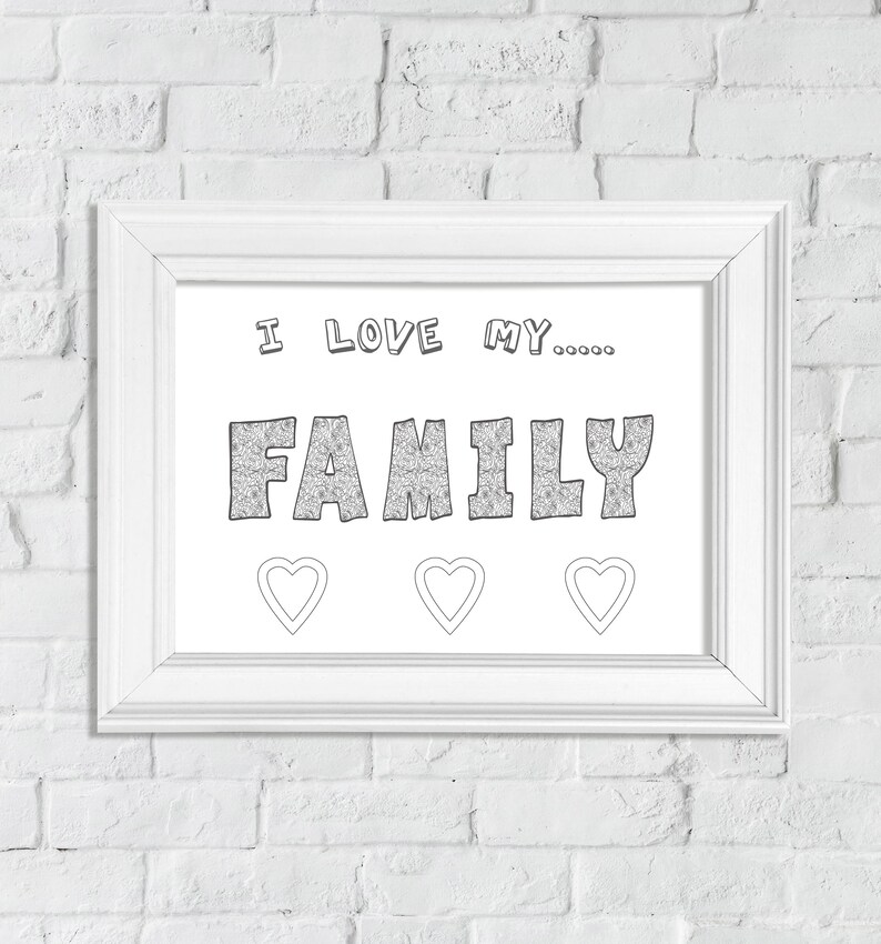 Coloring page I love my family Printable wall Art Print at | Etsy