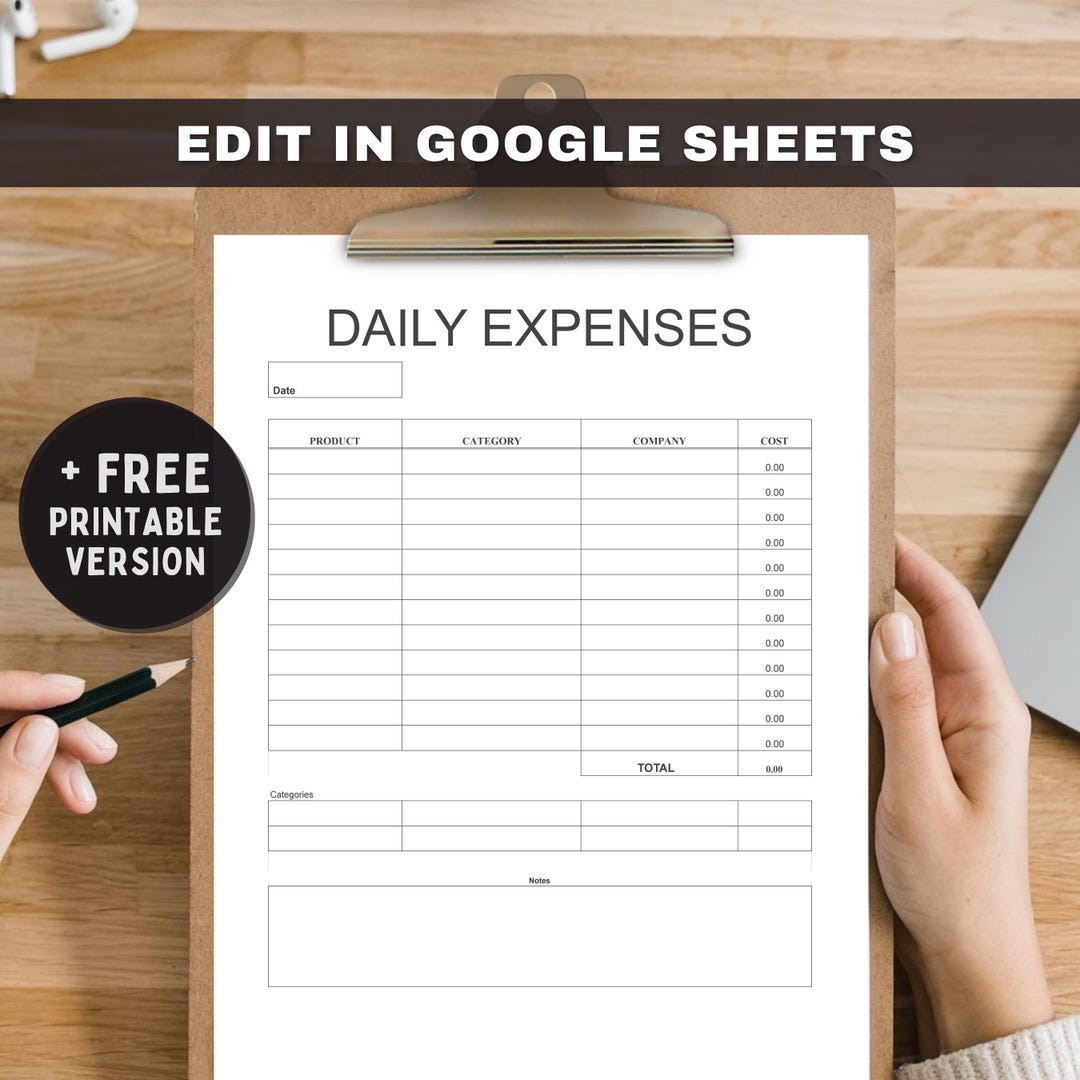 DAILY Expense Tracker, Spreadsheet Plus Free Printed Version (edit in ...