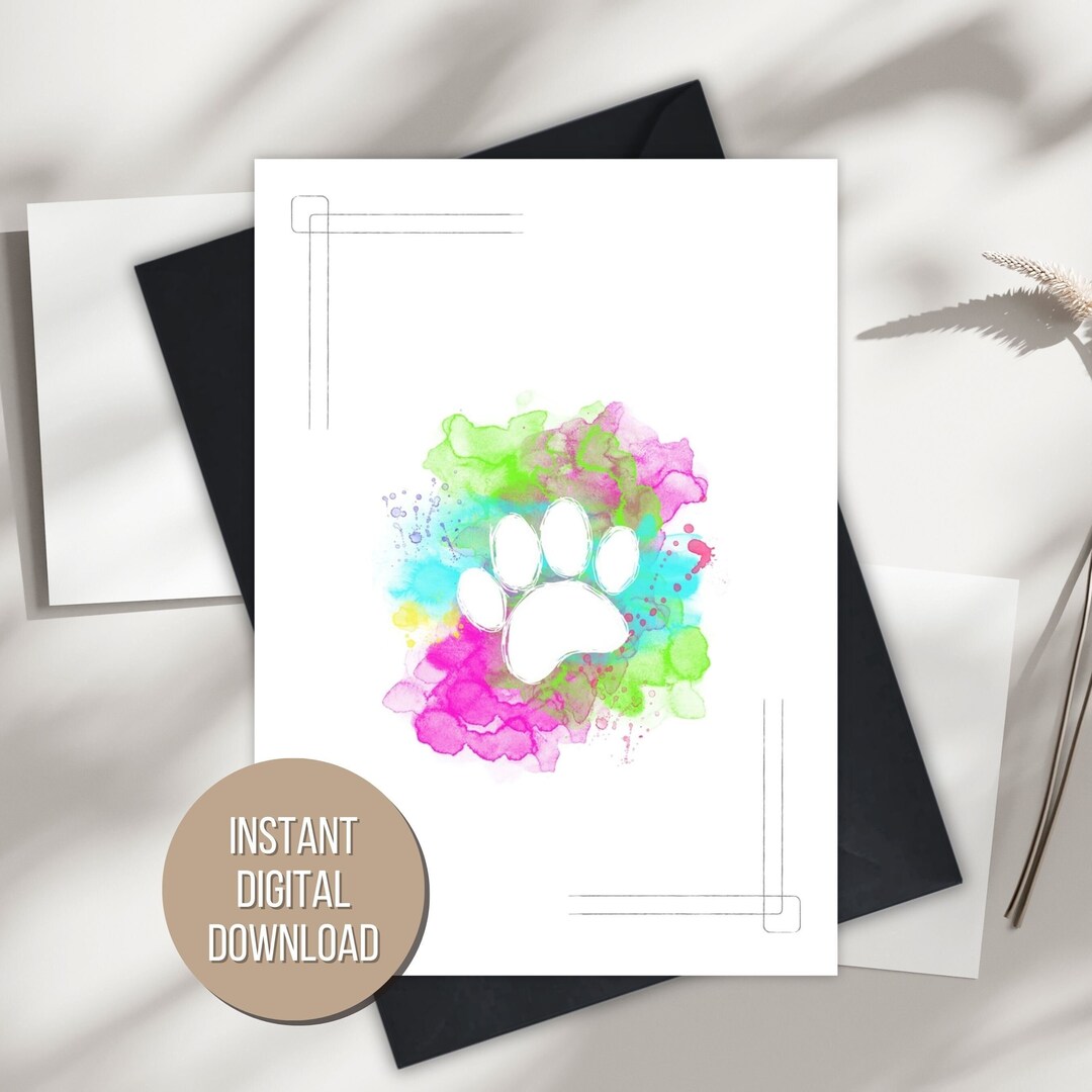 Watercolor Paw Print Pet Loss Card Thinking of You Card Pet Memorial Paw Printable Pet Loss Card ...