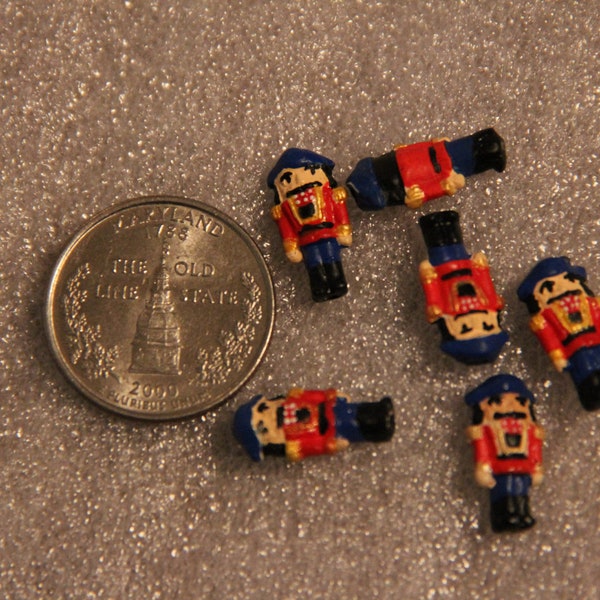 6 Tiny Ceramic Holiday Christmas Nutcracker Beads Blue and Red 16x8mm