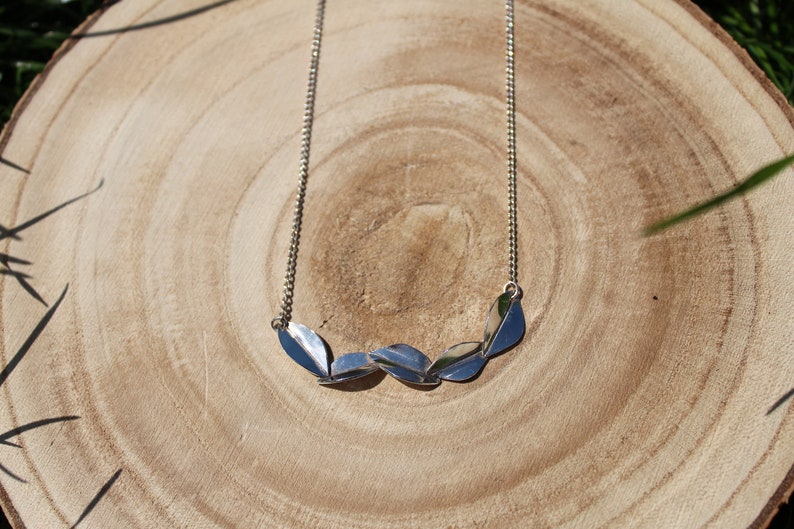 Sterling silver Leaf Bar Necklace five leaves bar pendant