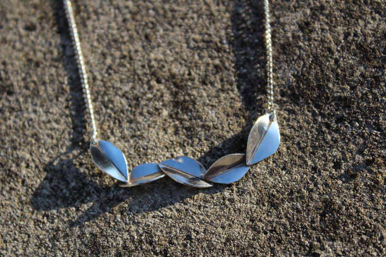 Sterling silver Leaf Bar Necklace five leaves bar pendant