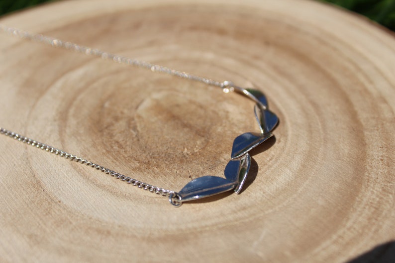 Sterling silver Leaf Bar Necklace five leaves bar pendant