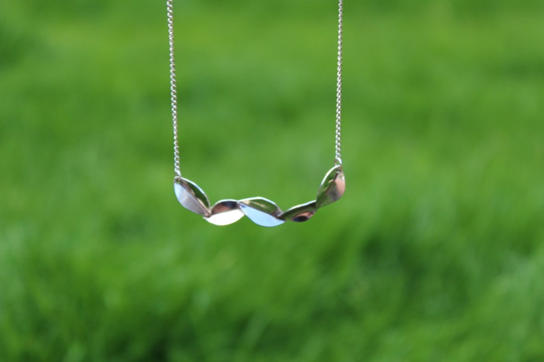 Sterling silver Leaf Bar Necklace five leaves bar pendant
