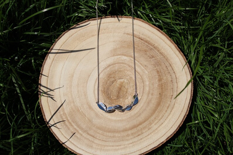 Sterling silver Leaf Bar Necklace five leaves bar pendant