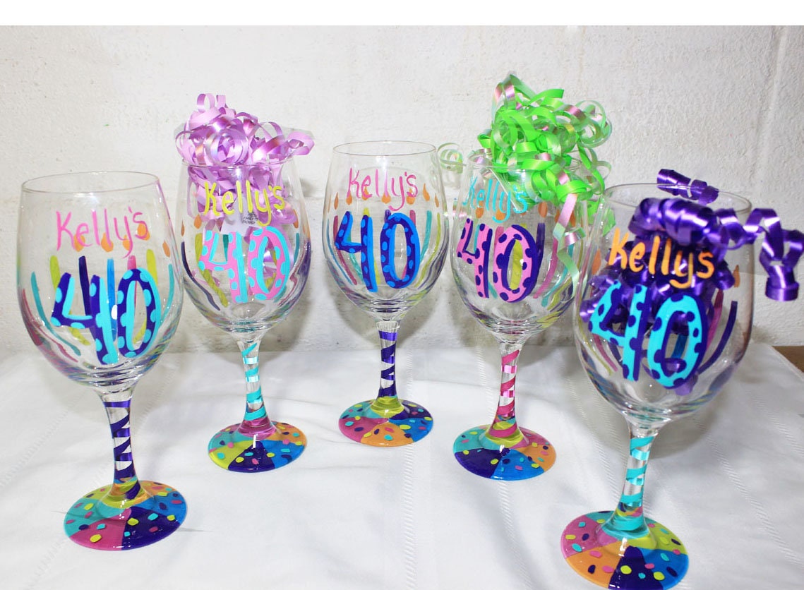 Birthday Wine Glass Custom wine glasses Hand Painted wine Etsy