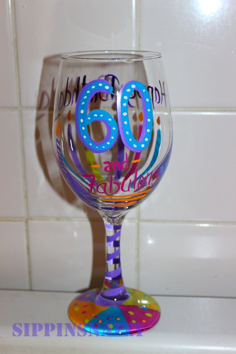 60th Birthday Gifts For Women Custom Wine Glass Image 0